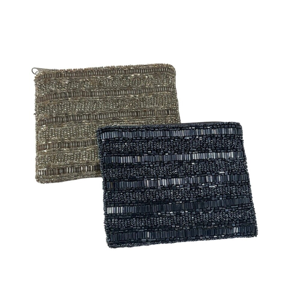 Accessorize Black And Silver Beaded Zippered Purses Evening Club Wear New